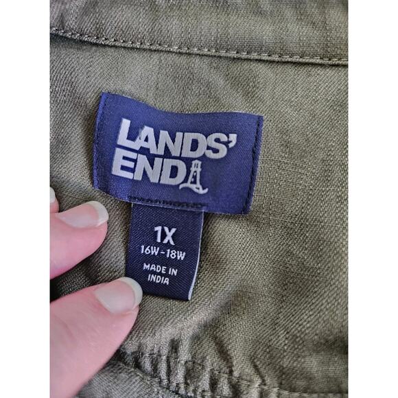 Lands' End Indigo Tencel Fiber Midi Dress Women's 1X Army Green Preppy Safari - Picture 6 of 9
